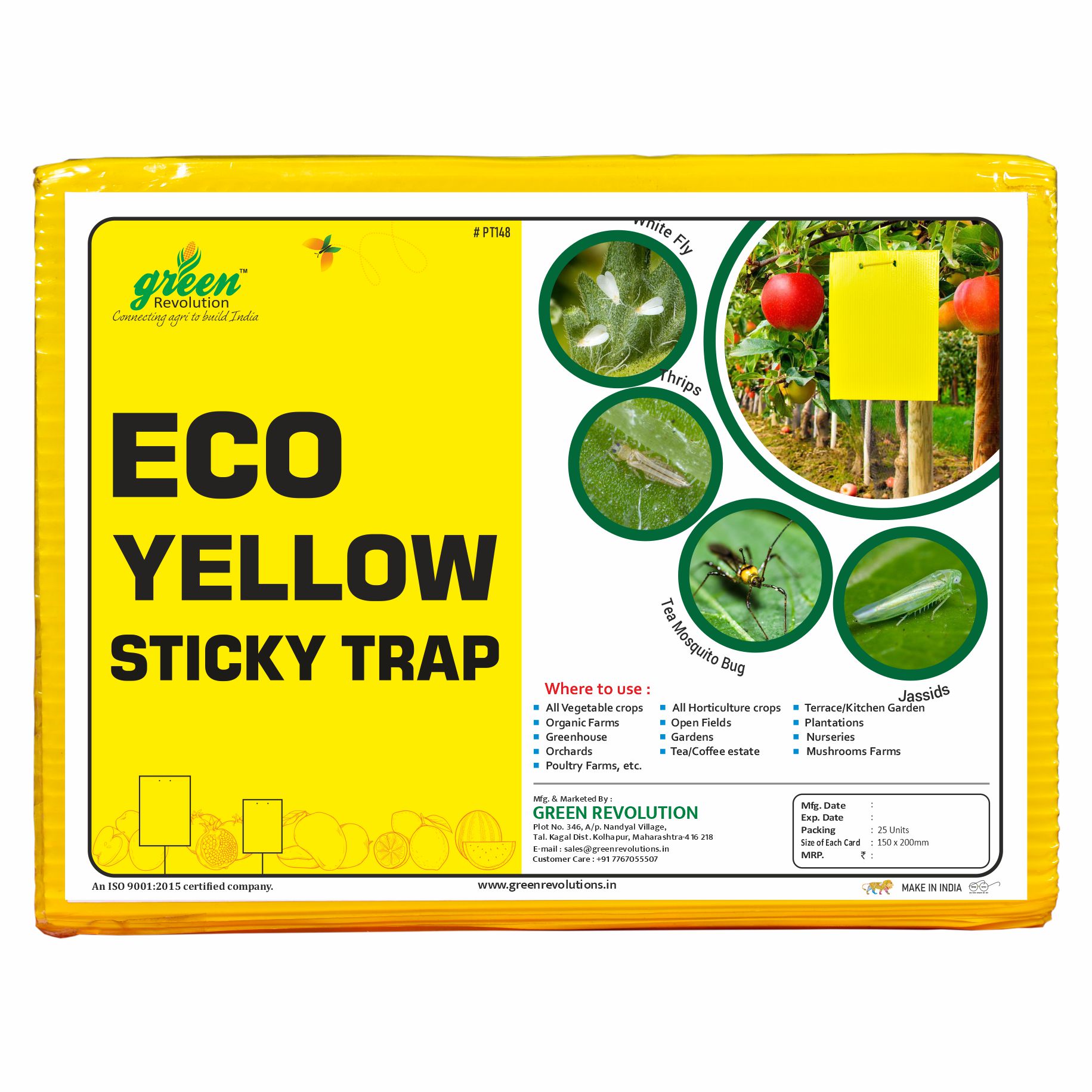 Eco Yellow Sticky Trap size A5,150mm*200mm pack of 4 (40 Pieces)