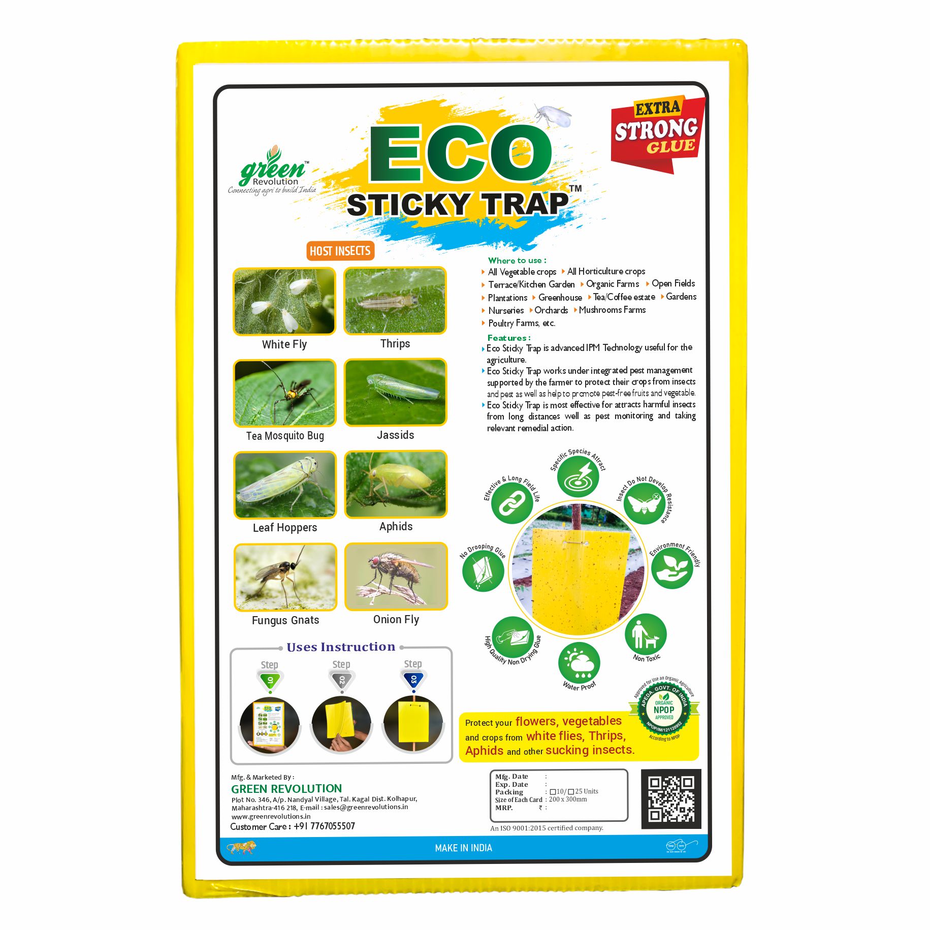 Eco Yellow/Blue Sticky Trap Size A4, 200mm*300 Pack of 4 (40 Pieces)